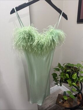 Sleeper Mint Green Feather-Trim Slip